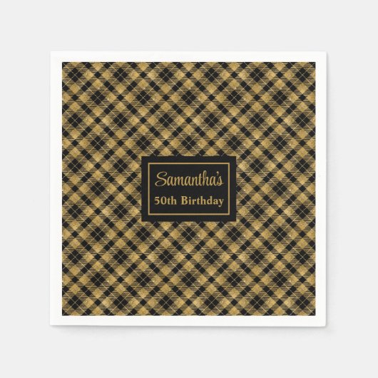 Monogramservetten Elegant Zwart Goud Cocktail Kuns Servet (Voorkant)