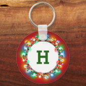 Monogramset binnenin ring van kerstgloeilampen sleutelhanger (Voorkant)