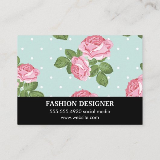 MonogramSilver Metallic / Rozen en Polka Dots Visitekaartje (Achterkant)