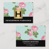 MonogramSilver Metallic / Rozen en Polka Dots Visitekaartje (Voorkant / Achterkant)