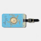 Monogramsterren op blauw Bagagelabel (Voorkant horizontaal)