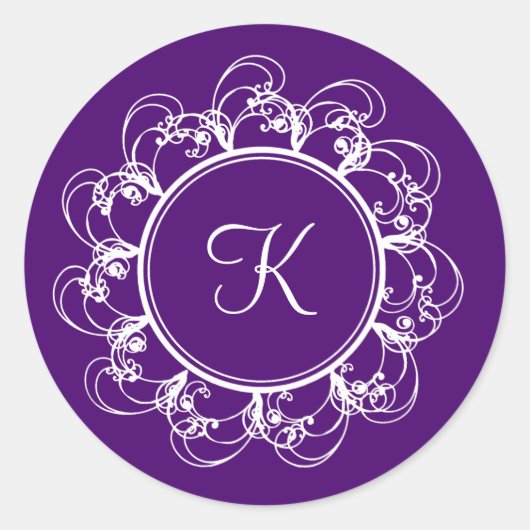 Monogramsticker (paars) ronde sticker (Voorkant)