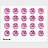 Monogramstickers Felroze Gerbera Gerbera Bloem Ronde Sticker (Vel)
