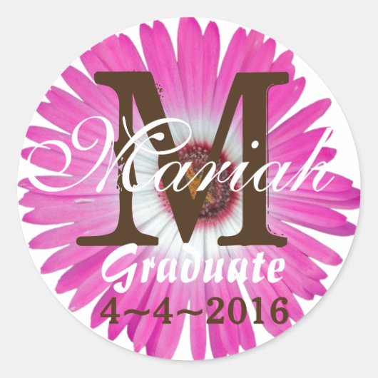 Monogramstickers Felroze Gerbera Gerbera Bloem Ronde Sticker (Voorkant)