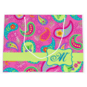 Monogramtabel van het Hot Pink Modern Paisley Patt Groot Cadeauzakje (Voorkant)