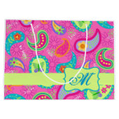 Monogramtabel van het Hot Pink Modern Paisley Patt Groot Cadeauzakje (Achterkant)