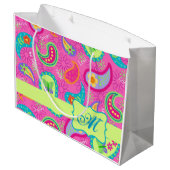 Monogramtabel van het Hot Pink Modern Paisley Patt Groot Cadeauzakje (Achterkant Gekanteld)