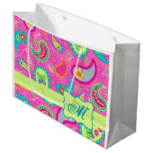 Monogramtabel van het Hot Pink Modern Paisley Patt Groot Cadeauzakje (Voorkant Gekanteld)