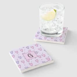 Monogramtekening van grillige kleine hartjes roze stenen onderzetter