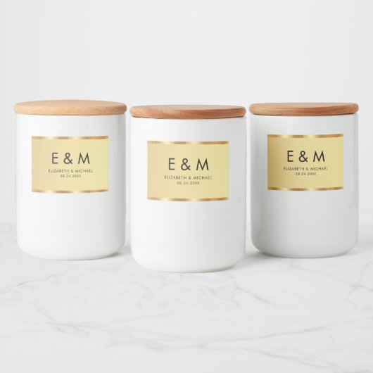 Monogramtekst Goud Sjabloon Save the Date Voedselcontainer Etiket (Flessen)