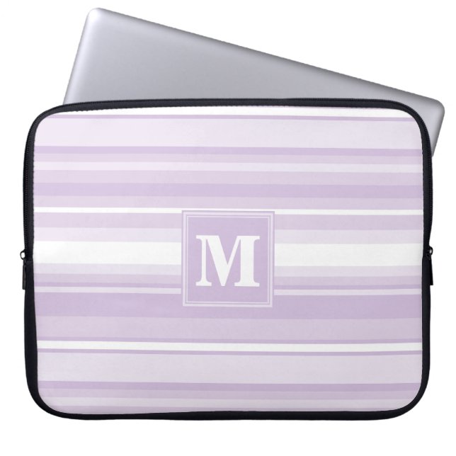 Monogramthistle paarse strepen laptop sleeve (Voorkant)