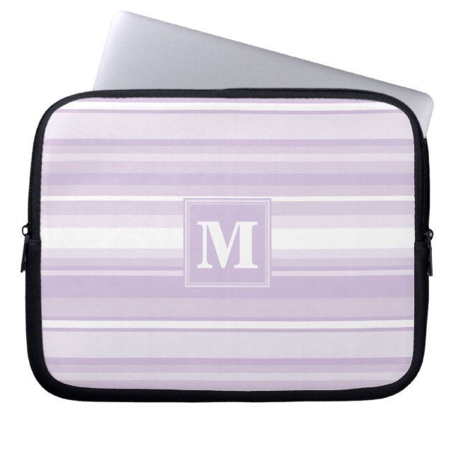 Monogramthistle paarse strepen laptop sleeve (Voorkant)