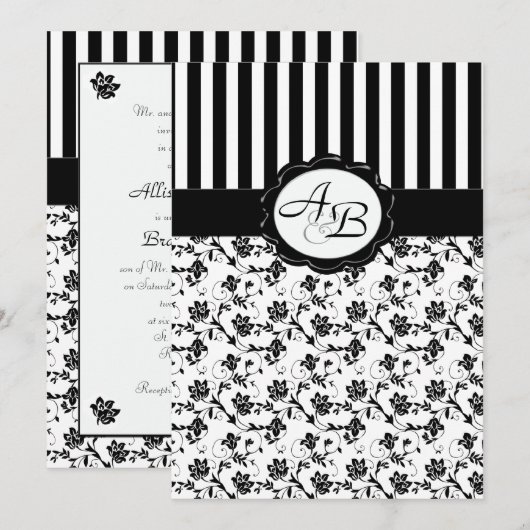 Monogramuitnodiging voor negroïde en witte Floral  Kaart (Voorkant / Achterkant)