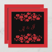 Monogramuitnodiging voor zwarte en rode papaver kaart (Voorkant / Achterkant)