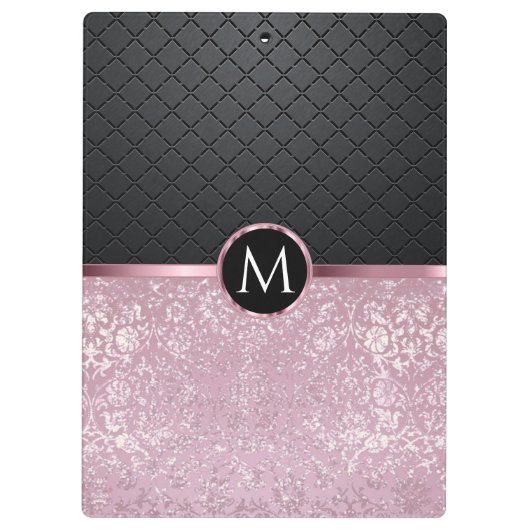 Monogrma Glittery  Pink en Black Klembord (Achterkant)
