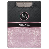 Monogrma Glittery  Pink en Black Klembord (Voorkant)