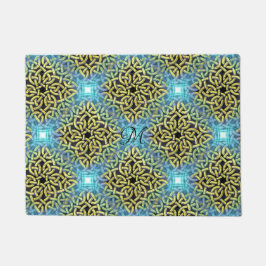 Monoigram Victoriaans Golden Trim Aqua Background Deurmat