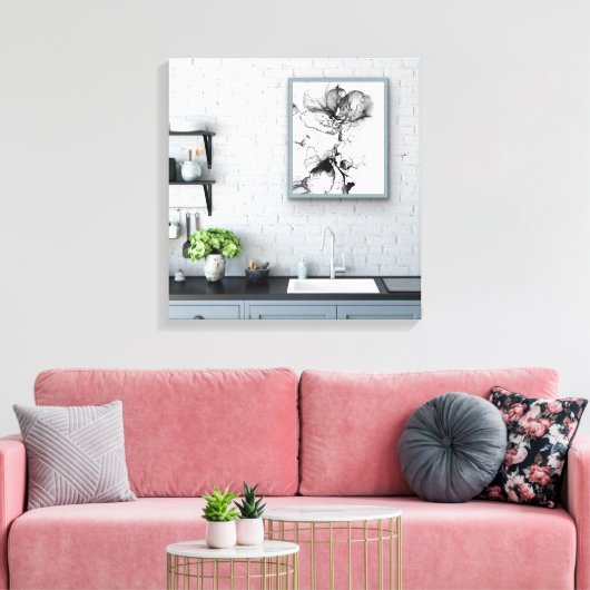 Monokrom blomma canvas afdruk (Insitu (Woonkamer))