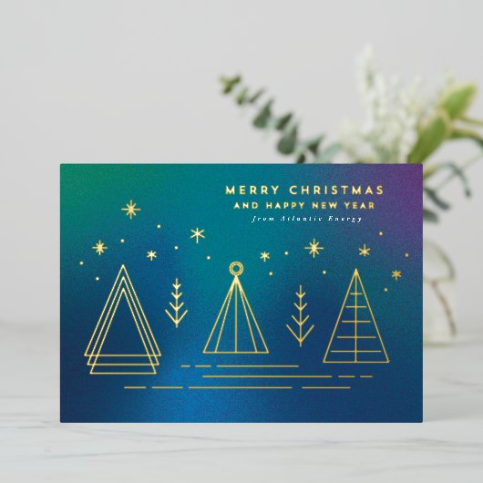 Monoline Kerstbomen Flat Folie Vakantie Kaart (Staand Voorkant)