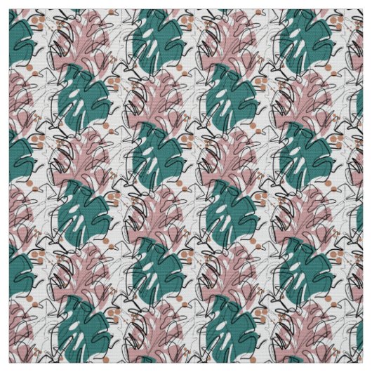 Monoline monstera-bladeren met kleurspots stof (Swatch)