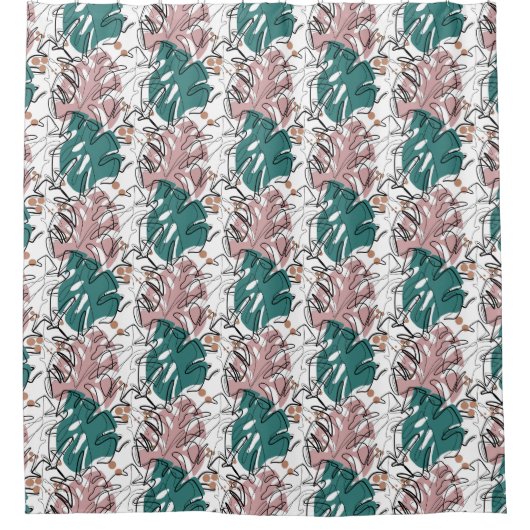 Monoline monstera-bladeren met kleurvlekken douchegordijn (Voorkant)