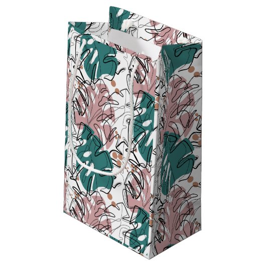 Monoline monstera-bladeren met kleurvlekken klein cadeauzakje (Achterkant Gekanteld)