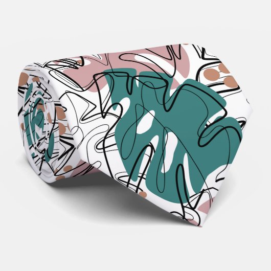 Monoline monstera-bladeren met kleurvlekken stropdas (Opgerold)