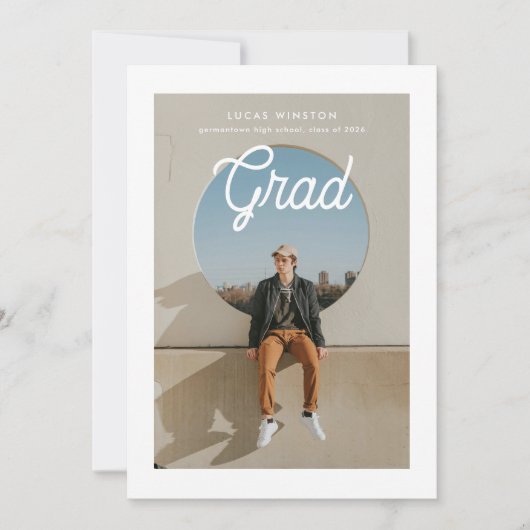 Monoline Script Photo Graduation Announcement Kaart (Voorkant)