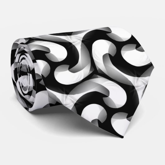 MonoMax Black+White Pattern Optical Swirl Stropdas (Opgerold)