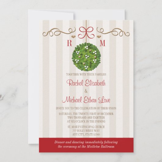 Monomgrammed Mistletoe Wedding Invitations Kaart (Voorkant)