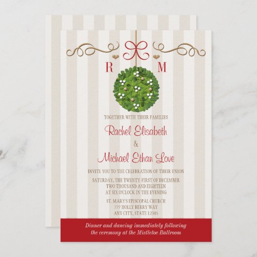Monomgrammed Mistletoe Wedding Invitations Kaart (Voorkant / Achterkant)