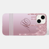 Monongram Blush Pink Glitter Drip iPhone 14, Case-Mate iPhone Case (Achterkant (horizontaal))