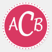Monongram cirkel - roze ronde sticker (Voorkant)