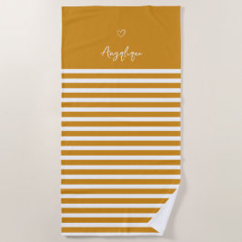 Monongram geel modern hart en stripes strandlaken