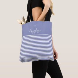 Monongram lila modern hart en stripes tote bag