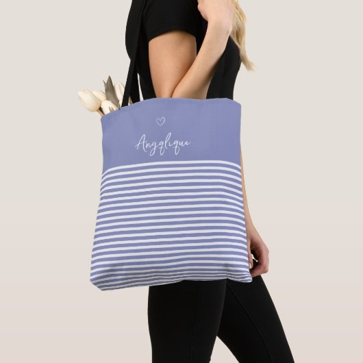 Monongram lila modern hart en stripes tote bag (Dichtbij)
