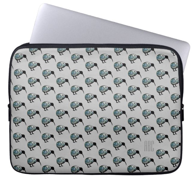 MONONGRAM NEW ZEALAND PAUA KIWI BIRD PATTERN GRAY LAPTOP SLEEVE (Voorkant)