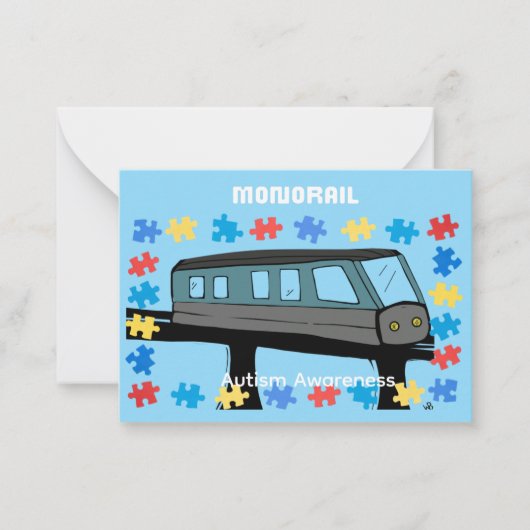 Monorail train car coaster autism puzzle  notitiekaartje (Voorkant)