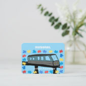 Monorail trein wagon coaster autisme puzzel  visitekaartje (Staand voorkant)