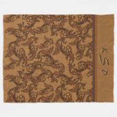 Monorammed Roest en Gouden Bladwervelingen Fleece Deken (Voorkant (Horizontaal))