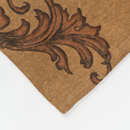 Monorammed Roest en Gouden Bladwervelingen Fleece Deken (Hoek)