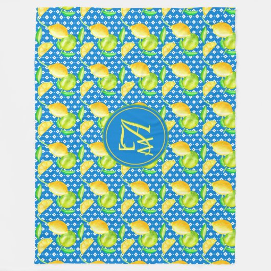 Monorgammed Lemon Tree Azure Blue Passen getrouwd Fleece Deken (Voorkant)