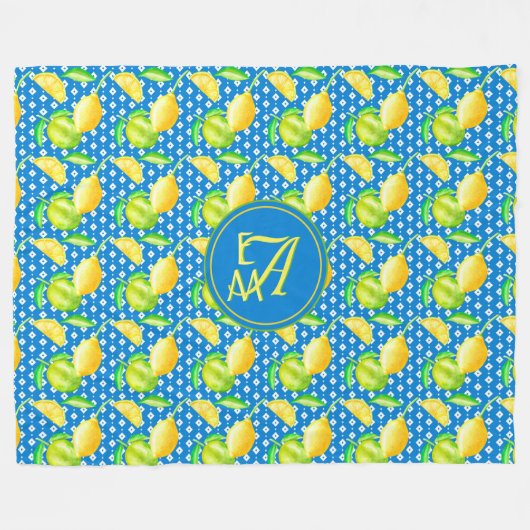 Monorgammed Lemon Tree Azure Blue Passen getrouwd Fleece Deken (Voorkant (Horizontaal))