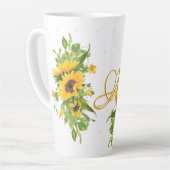 Monorgammed Sunflower Blue Yellow Decor Modern Latte Mok (Linkerhoek)