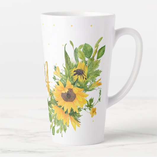 Monorgammed Sunflower Blue Yellow Decor Modern Latte Mok (Rechts)
