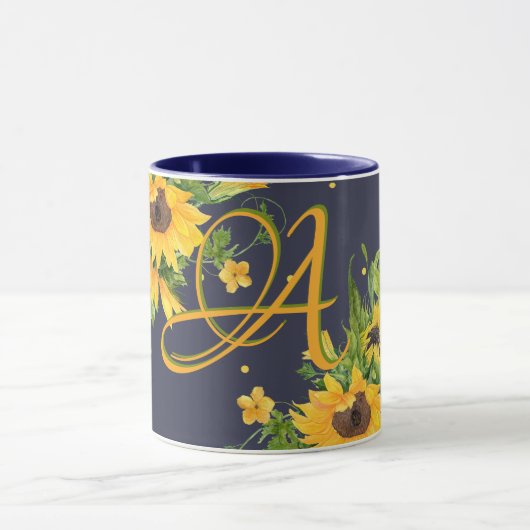 Monorgammed Sunflower Blue Yellow Decor Modern Mok (Midden)