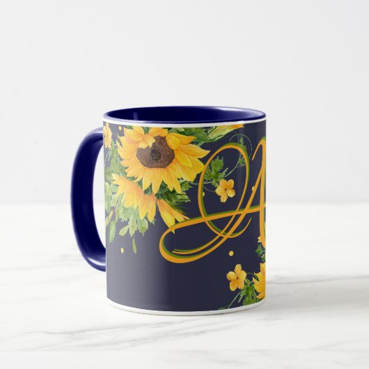 Monorgammed Sunflower Blue Yellow Decor Modern Mok (Voorkant links)