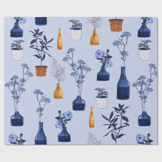 Monoton van moderne bloemen en vaas, pot met bot cadeaupapier (Vlak)