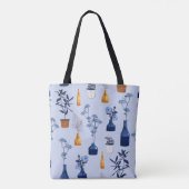 Monoton van moderne bloemen en vaas, pot met bot tote bag (Achterkant)