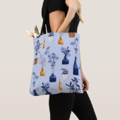 Monoton van moderne bloemen en vaas, pot met bot tote bag (Dichtbij)